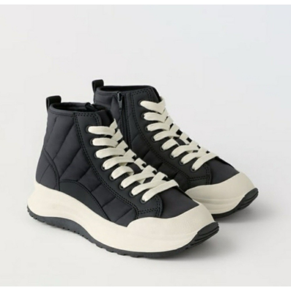 Zara Kids Black Quilted High Top Zipper Lace Up Sneakers EU 33 us 2Y
